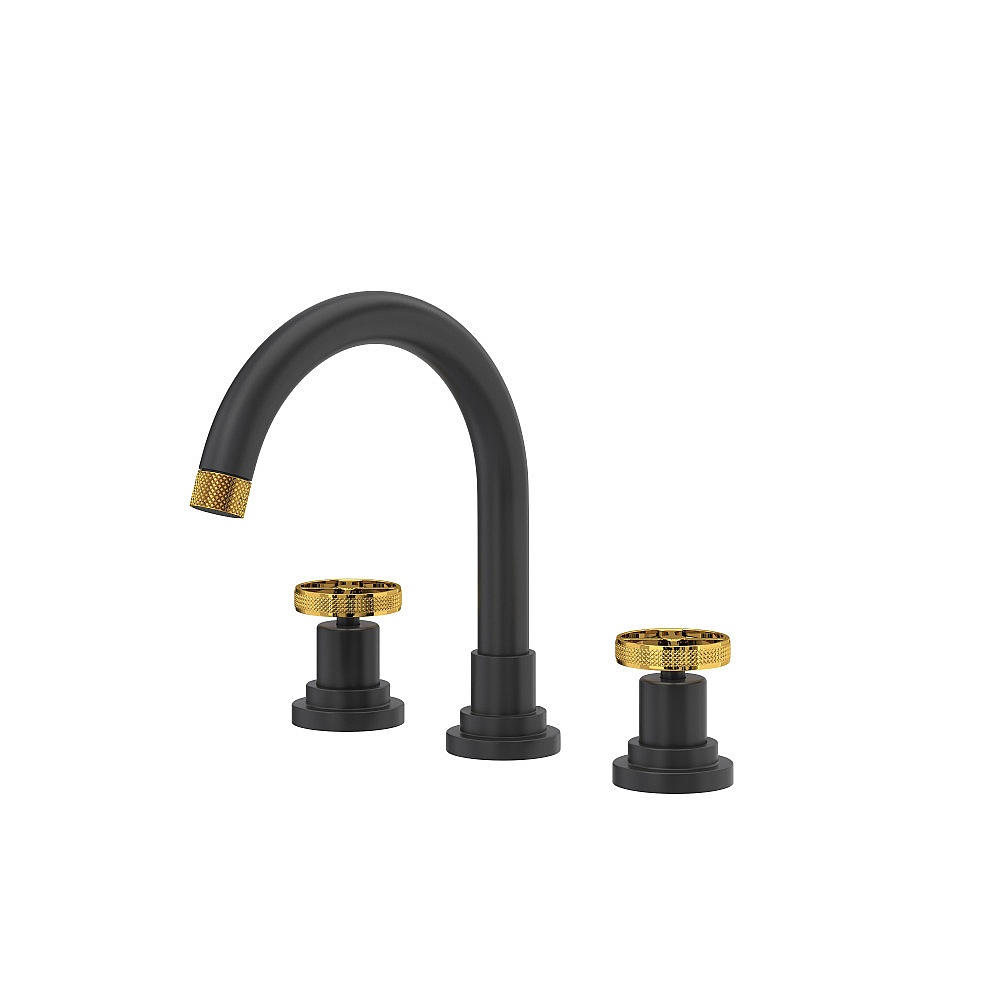 Rohl CP08D3IWMBU Campo™ Widespread Lavatory Faucet With C-Spout - Matte Black/Unlacquered Brass
