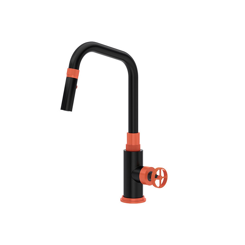 Rohl CP56D1IWMBO Campo™ Pull-Down Kitchen Faucet - Matte Black/Orange