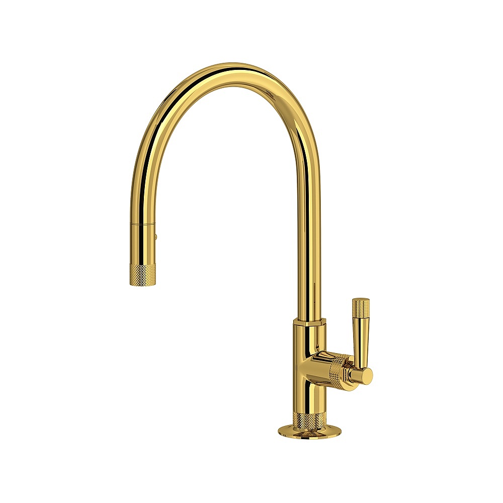 Rohl MB7930LMULB-2 Graceline® Pull-Down Kitchen Faucet With C-Spout - Unlacquered Brass