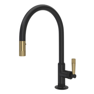 Rohl MB7930LMMBA-2 Graceline® Pull-Down Kitchen Faucet With C-Spout - Matte Black/Antique Gold