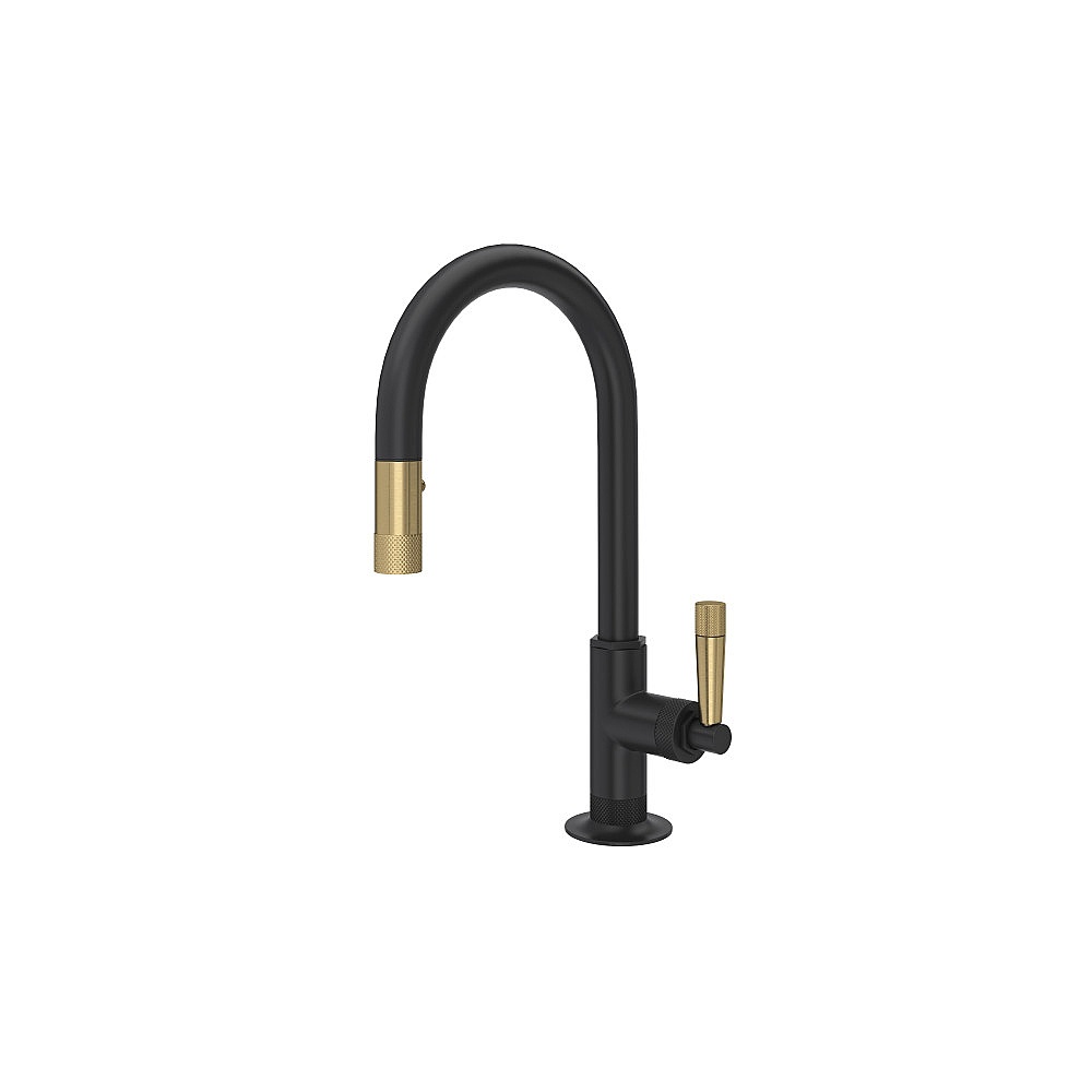 Rohl MB7930SLMMBA-2 Graceline® Pull-Down Bar/Food Prep Kitchen Faucet With C-Spout - Matte Black/Antique Gold