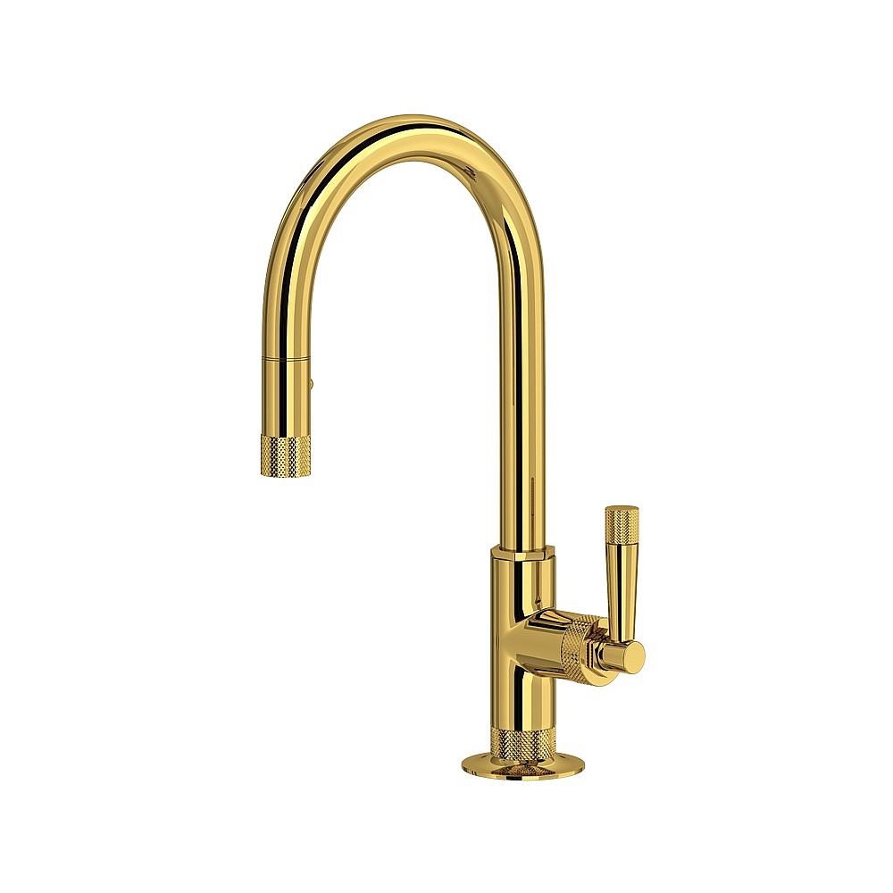 Rohl MB7930SLMULB-2 Graceline® Pull-Down Bar/Food Prep Kitchen Faucet With C-Spout - Unlacquered Brass