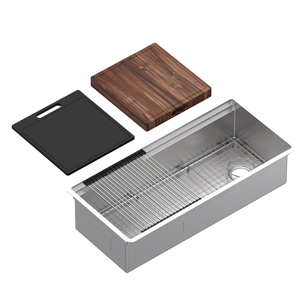 Rohl RUWUM4019WSSB Culinario™ 40" Stainless Steel Chef/Workstation Sink With Accessories - Brushed Stainless Steel