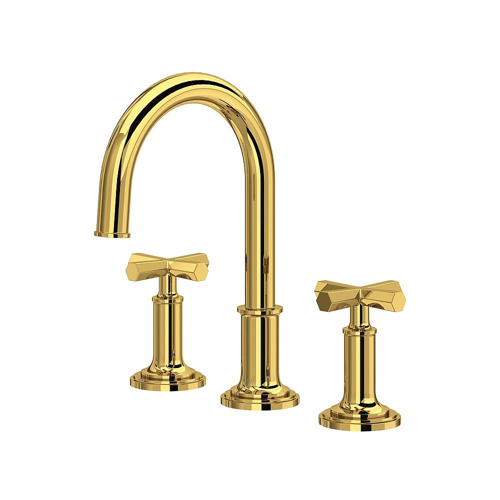 Rohl SG08D3XMULB San Giovanni™ Widespread Lavatory Faucet With C-Spout - Unlacquered Brass
