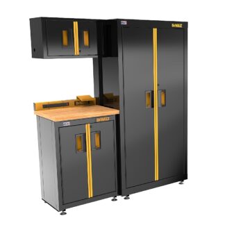 DeWalt DWST24101 63 in. Wide, 4 Piece Welded Storage Suite with 2-Door Base Cabinet and Wood Top