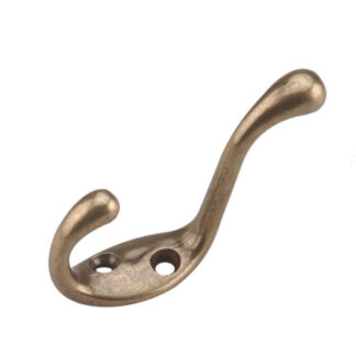 Onward 235ABV 3-1/2" Heavy-Duty Double Coat Hook - Antique Brass