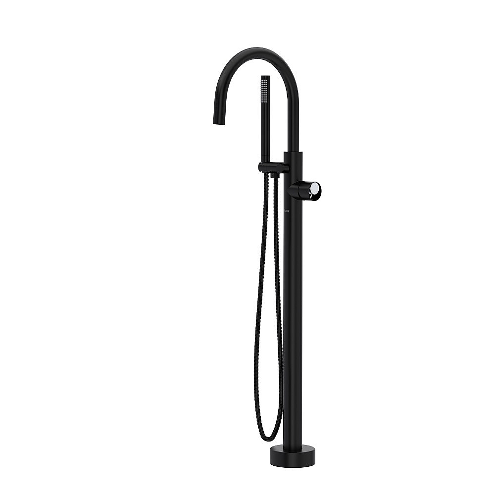 Rohl TEC06HF1IWMBC Eclissi™ Single Hole Floor Mount Tub Filler Trim With C-Spout - Matte Black/Polished Chrome