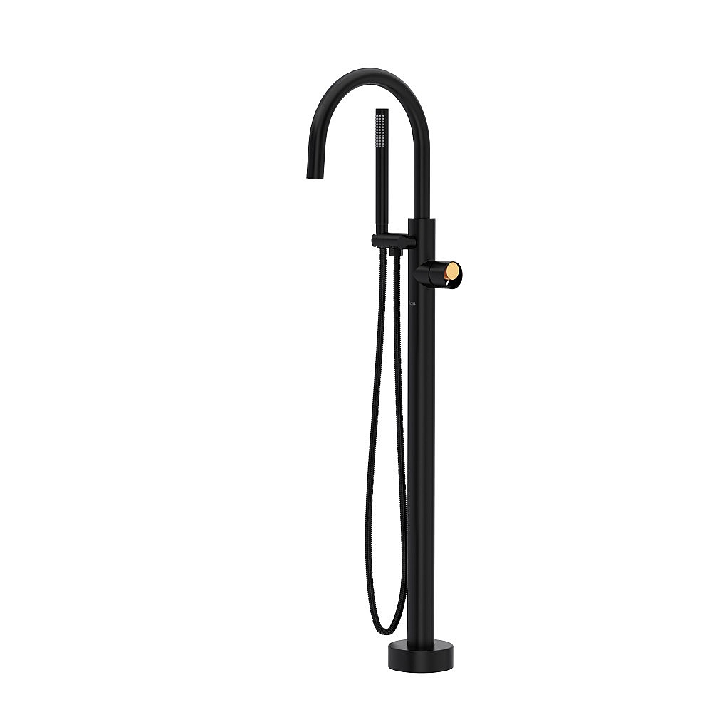 Rohl TEC06HF1IWMBG Eclissi™ Single Hole Floor Mount Tub Filler Trim With C-Spout - Matte Black/Satin Gold