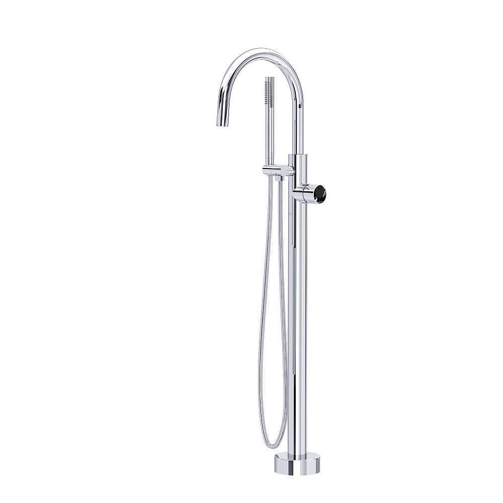 Rohl TEC06HF1IWPCB Eclissi™ Single Hole Floor Mount Tub Filler Trim With C-Spout - Polished Chrome/Matte Black