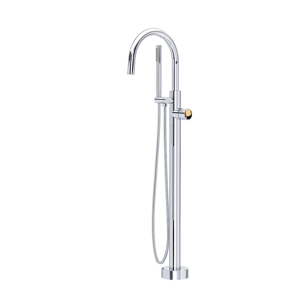 Rohl TEC06HF1IWPCG Eclissi™ Single Hole Floor Mount Tub Filler Trim With C-Spout - Polished Chrome/Satin Gold
