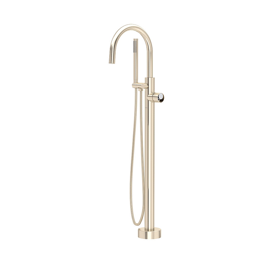Rohl TEC06HF1IWSNC Eclissi™ Single Hole Floor Mount Tub Filler Trim With C-Spout - Satin Nickel/Polished Chrome