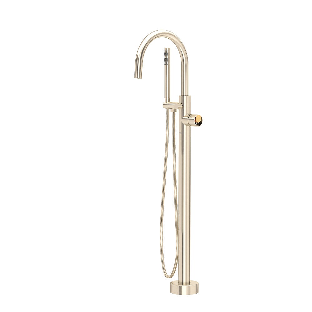 Rohl TEC06HF1IWSNG Eclissi™ Single Hole Floor Mount Tub Filler Trim With C-Spout - Satin Nickel/Satin Gold