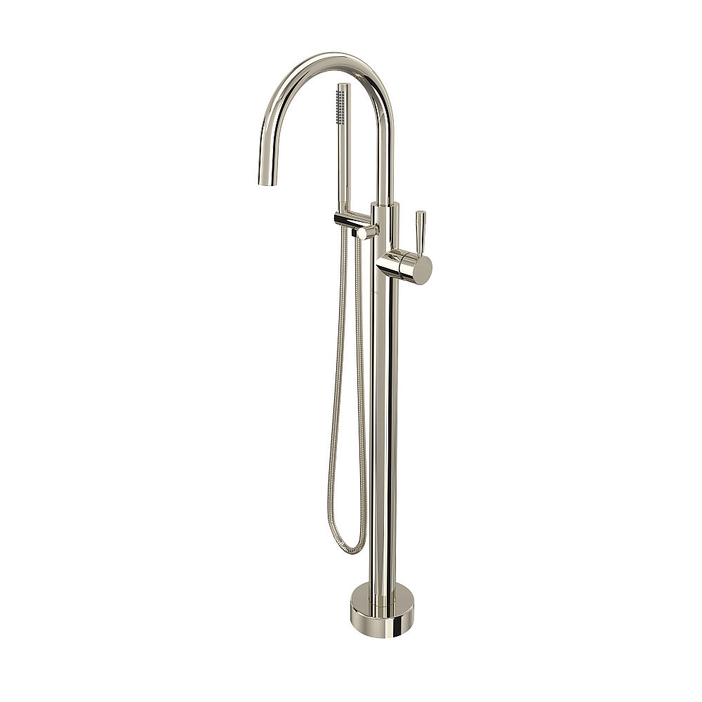 Rohl TMB06HF1LMPN Knurled Single Hole Floor Mount Tub Filler Trim - Polished Nickel