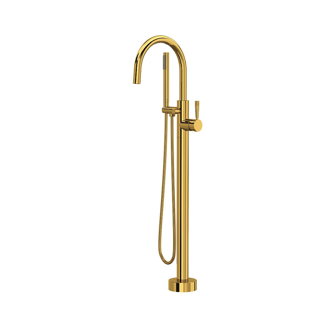 Rohl TMB06HF1LMULB Knurled Single Hole Floor Mount Tub Filler Trim - Unlacquered Brass