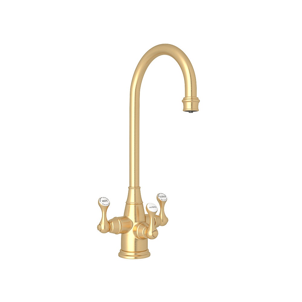 Perrin & Rowe U.1220LS-SEG-2 Georgian Era™ Three Handle Bar/Food Prep Filter Kitchen Faucet - Satin English Gold