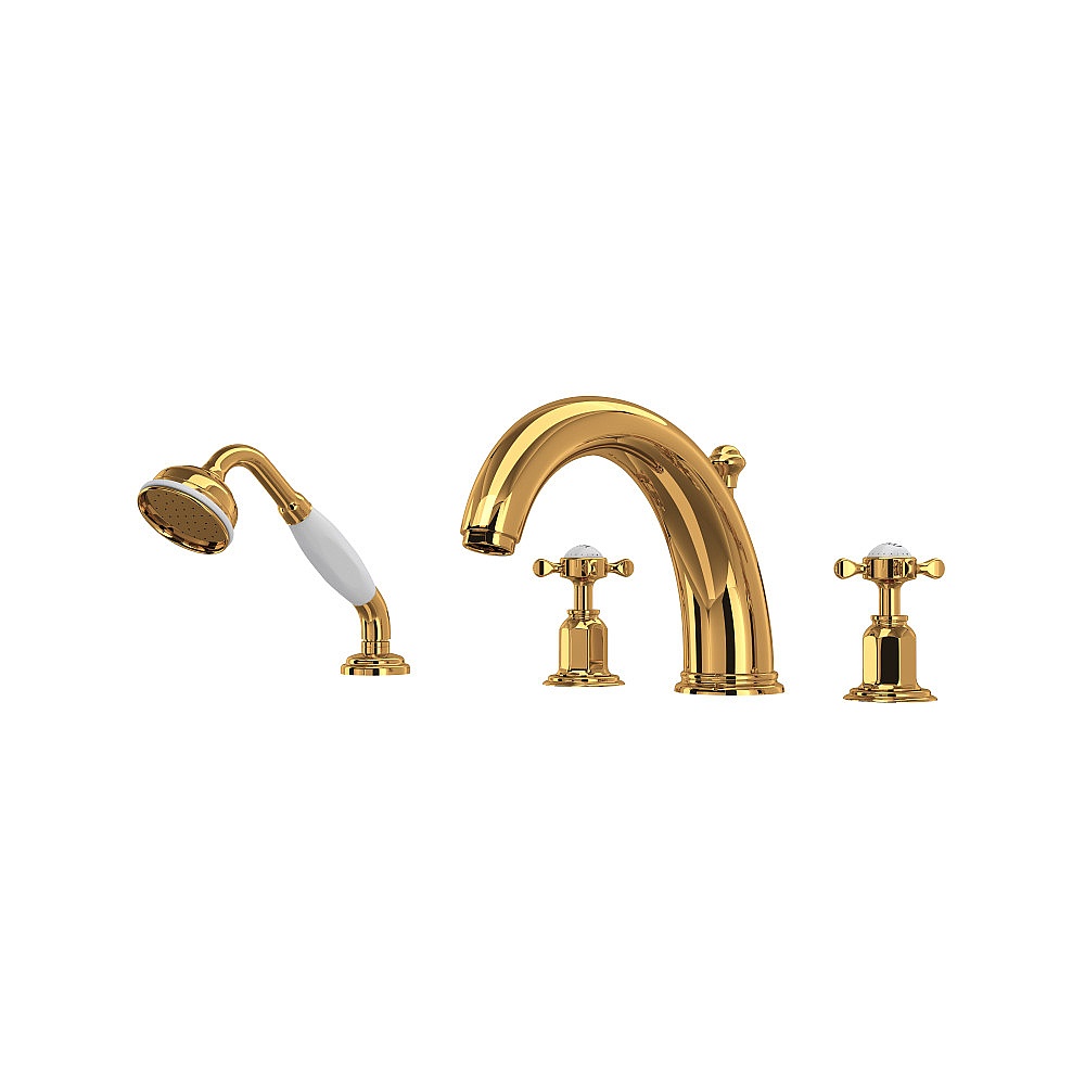 Perrin & Rowe U.3249X-EG Edwardian™ 4-Hole Deck Mount Tub Filler - English Gold