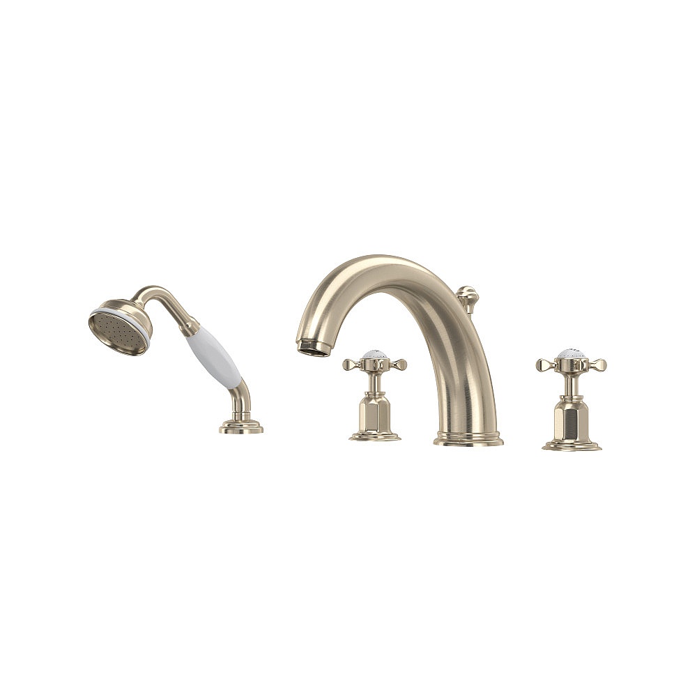 Perrin & Rowe U.3249X-STN Edwardian™ 4-Hole Deck Mount Tub Filler - Satin Nickel