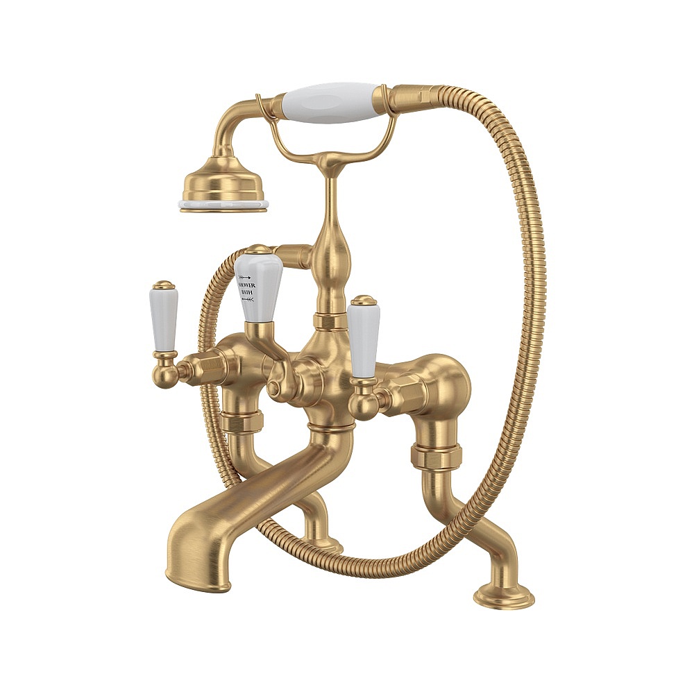 Perrin & Rowe U.3500L/1-SEG Traditional Exposed Deck Mount Tub Filler - Satin English Gold