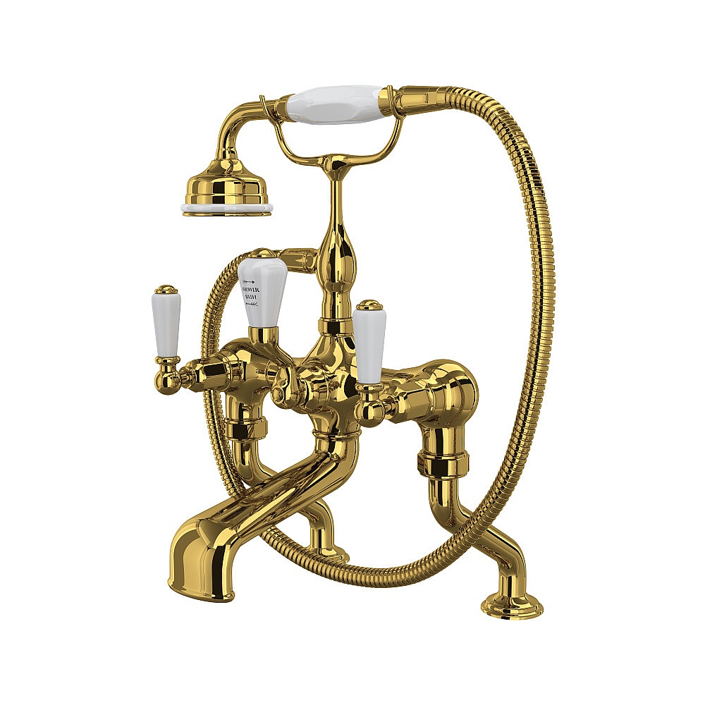 Perrin & Rowe U.3500L/1-ULB Traditional Exposed Deck Mount Tub Filler - Unlacquered Brass