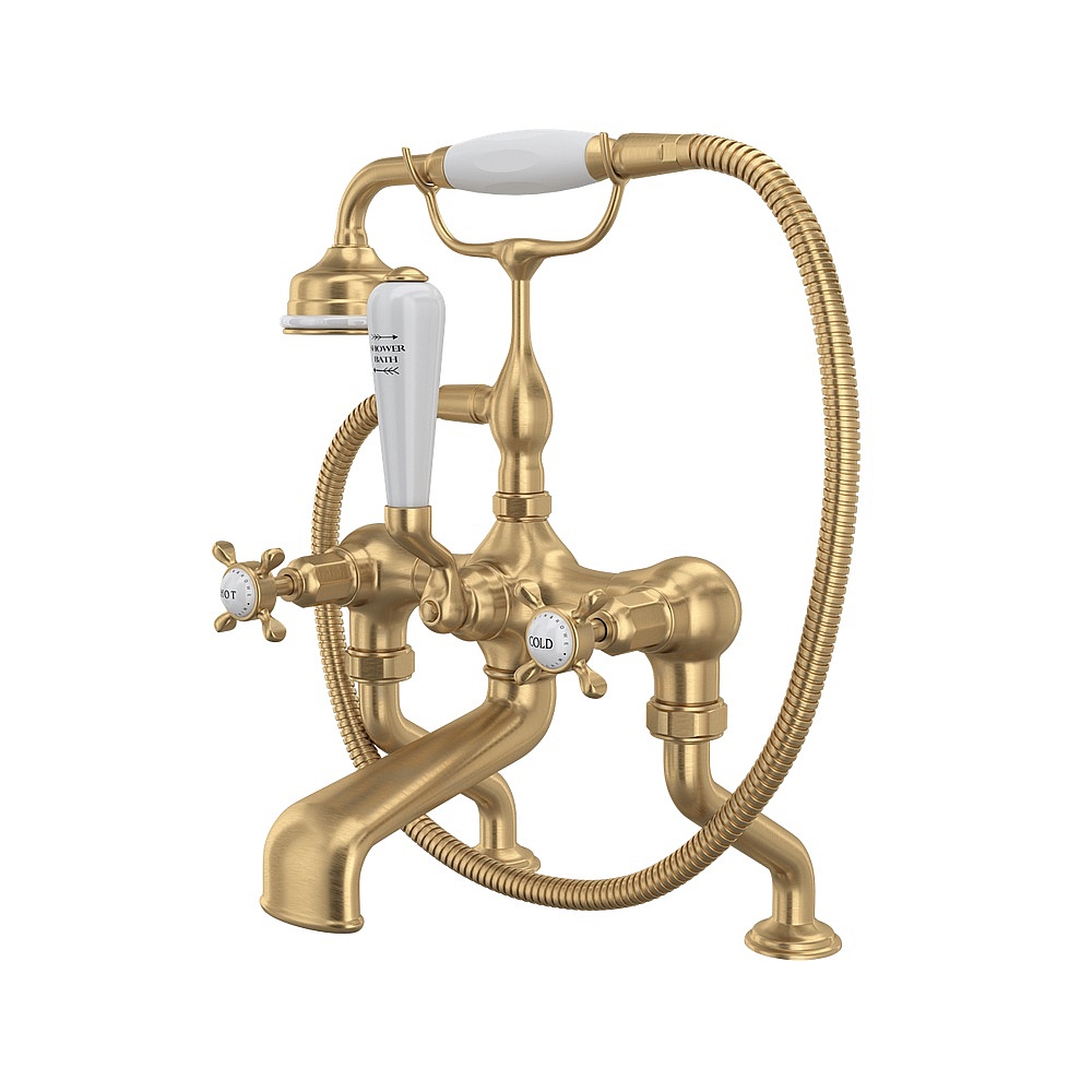 Perrin & Rowe U.3501X/1-SEG Traditional Exposed Deck Mount Tub Filler - Satin English Gold