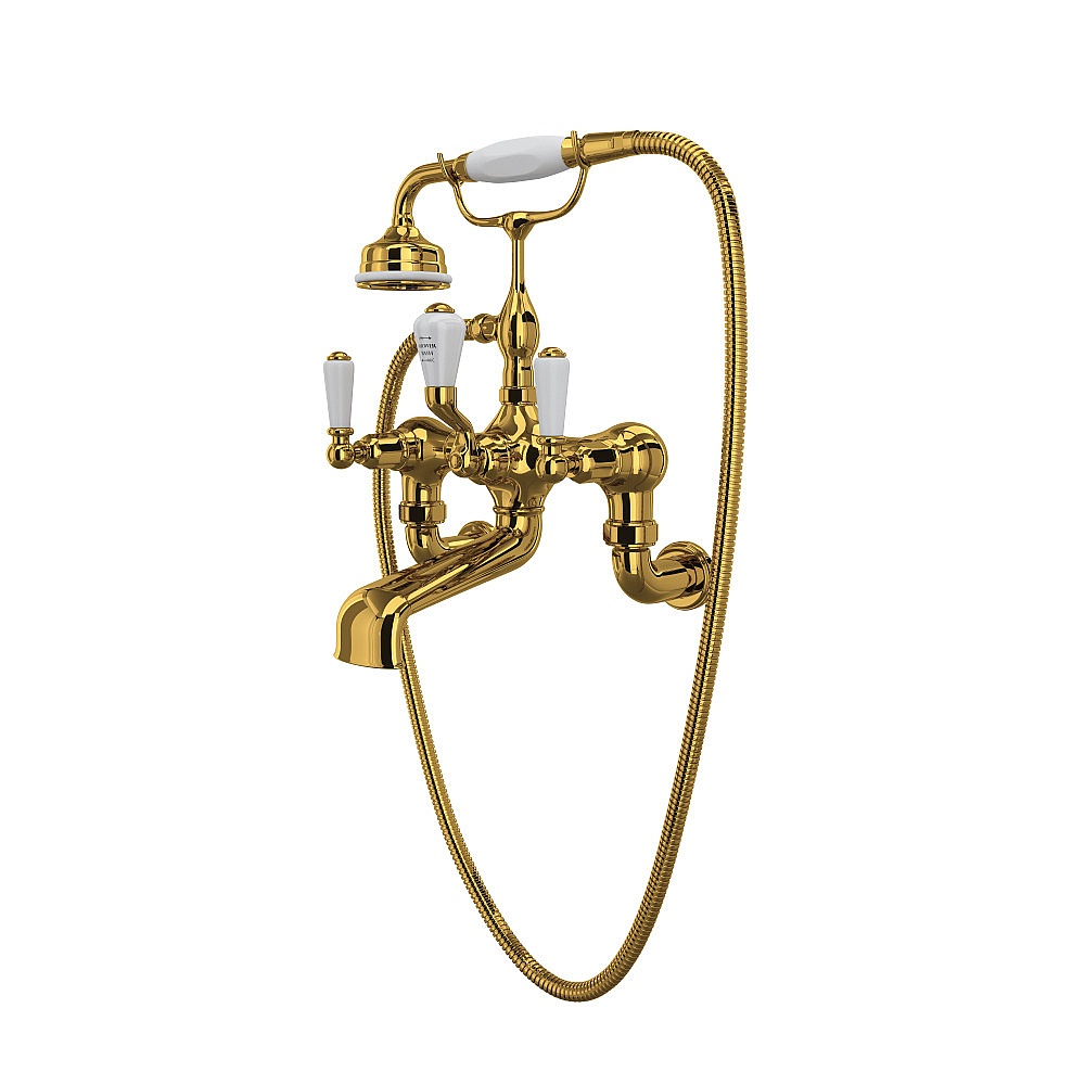 Perrin & Rowe U.3510L/1-ULB Traditional Exposed Wall Mount Tub Filler - Unlacquered Brass