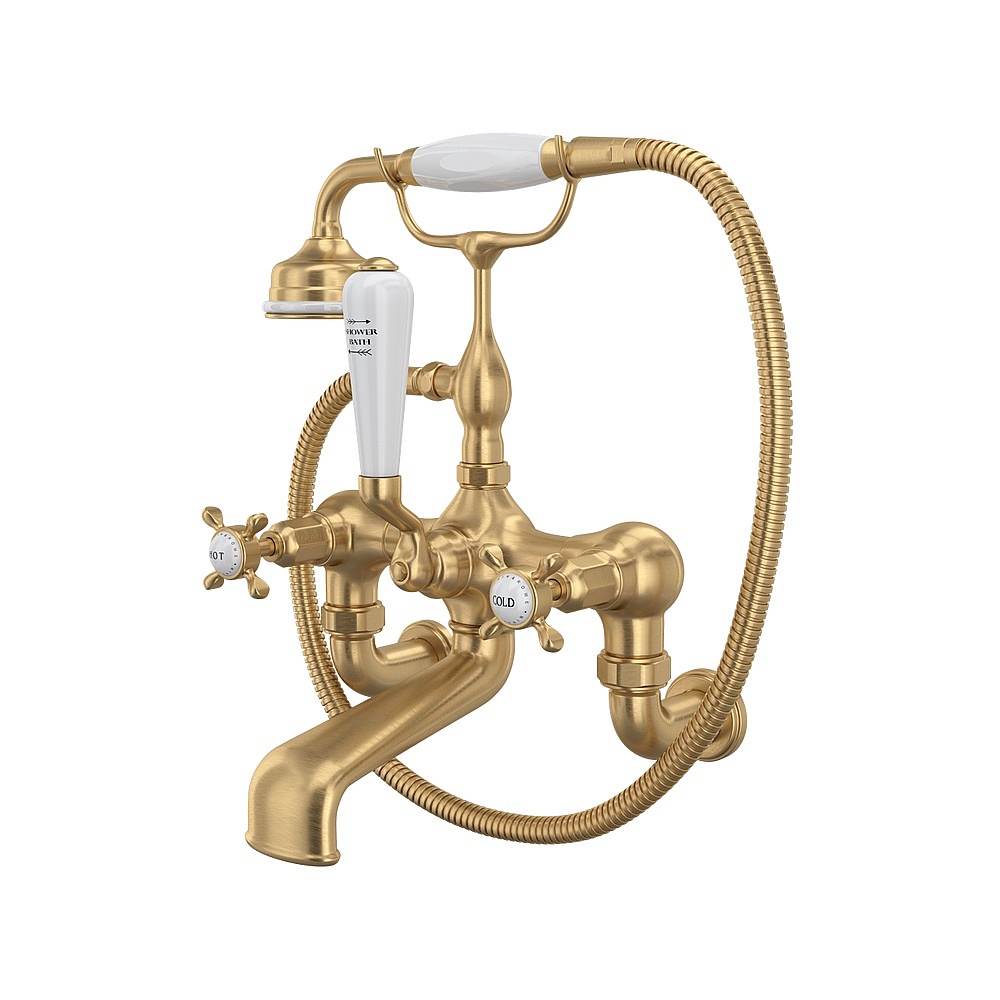 Perrin & Rowe U.3511X/1-SEG Traditional Exposed Wall Mount Tub Filler - Satin English Gold