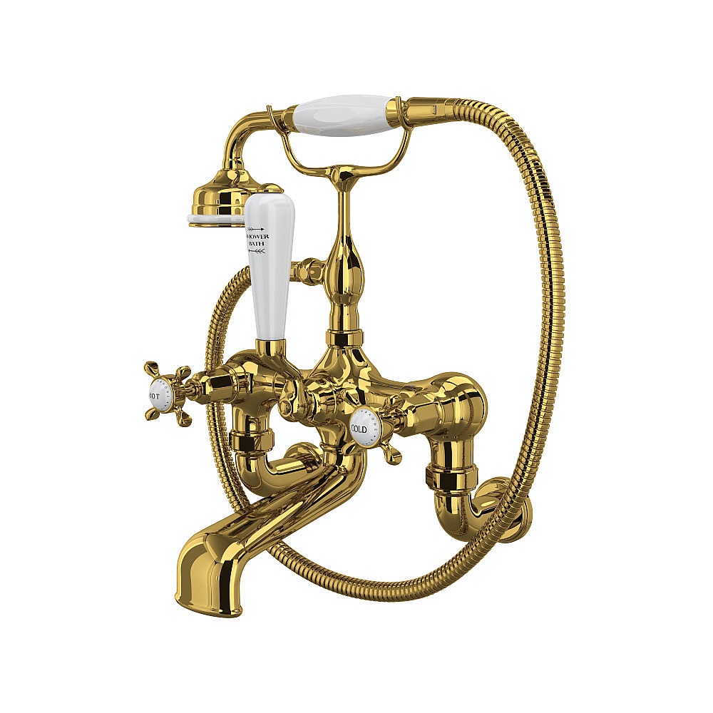 Perrin & Rowe U.3511X/1-ULB Traditional Exposed Wall Mount Tub Filler - Unlacquered Brass