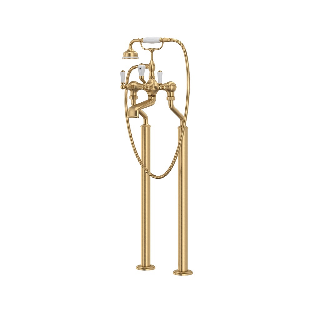 Perrin & Rowe U.3520L/1-SEG Traditional Floor Mount Tub Filler - Satin English Gold