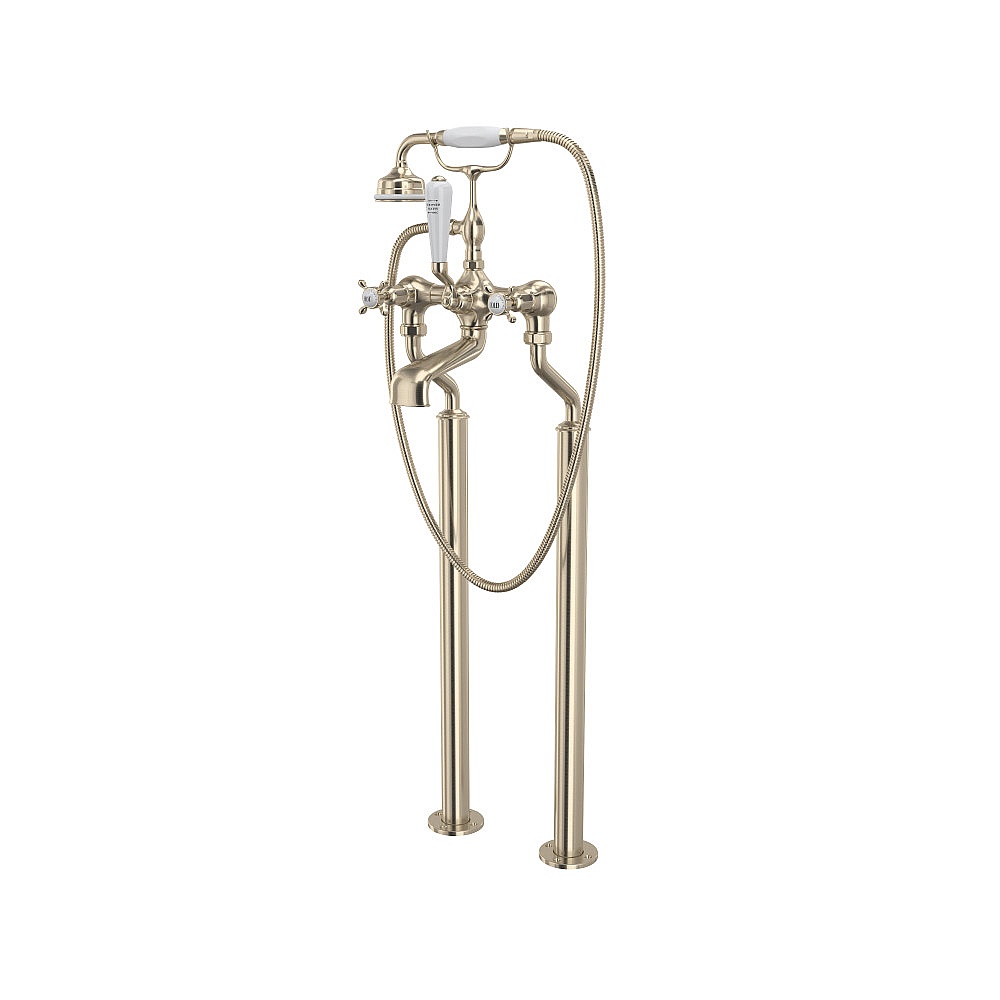 Perrin & Rowe U.3521X/1-STN Traditional Floor Mount Tub Filler - Satin Nickel