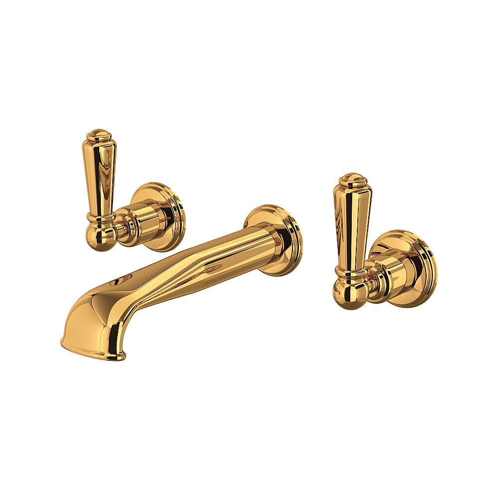 Perrin & Rowe U.3560L-EG/TO-2 Edwardian™ Wall Mount Lavatory Faucet Trim With U-Spout - English Gold