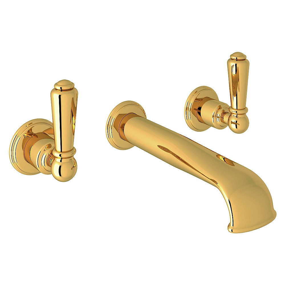 Perrin & Rowe U.3560L-ULB/TO-2 Edwardian™ Wall Mount Lavatory Faucet Trim With U-Spout - Unlacquered Brass