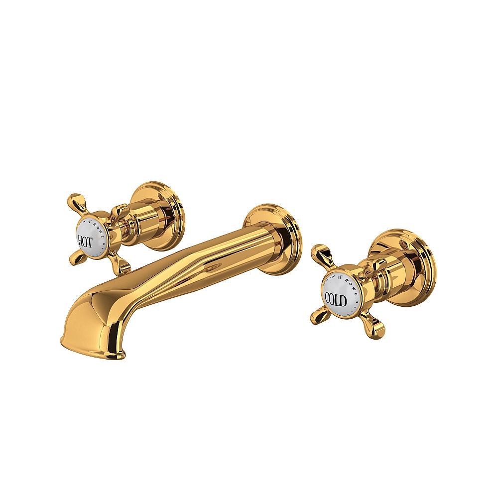 Perrin & Rowe U.3561X-EG/TO-2 Edwardian™ Wall Mount Lavatory Faucet Trim With U-Spout - English Gold
