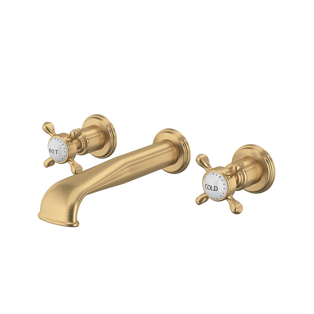Perrin & Rowe U.3561X-SEG/TO-2 Edwardian™ Wall Mount Lavatory Faucet Trim With U-Spout - Satin English Gold
