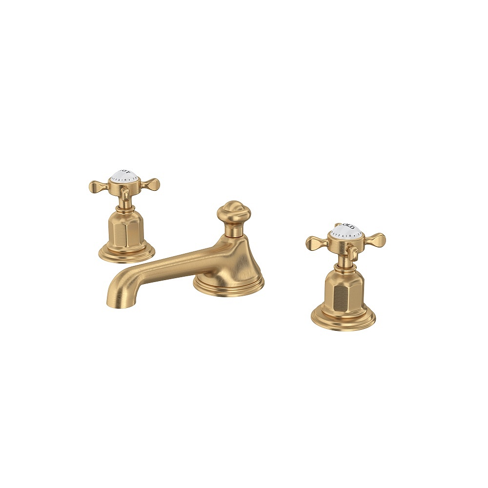 Perrin & Rowe U.3706X-SEG-2 Edwardian™ Widespread Lavatory Faucet With Low Spout - Satin English Gold
