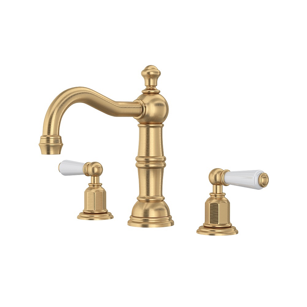 Perrin & Rowe U.3720L-SEG-2 Edwardian™ Widespread Lavatory Faucet With Column Spout - Satin English Gold