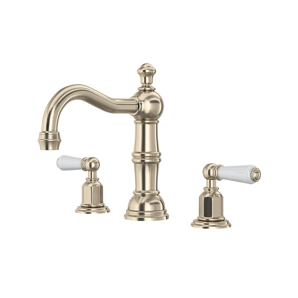Perrin & Rowe U.3720L-STN-2 Edwardian™ Widespread Lavatory Faucet With Column Spout - Satin Nickel