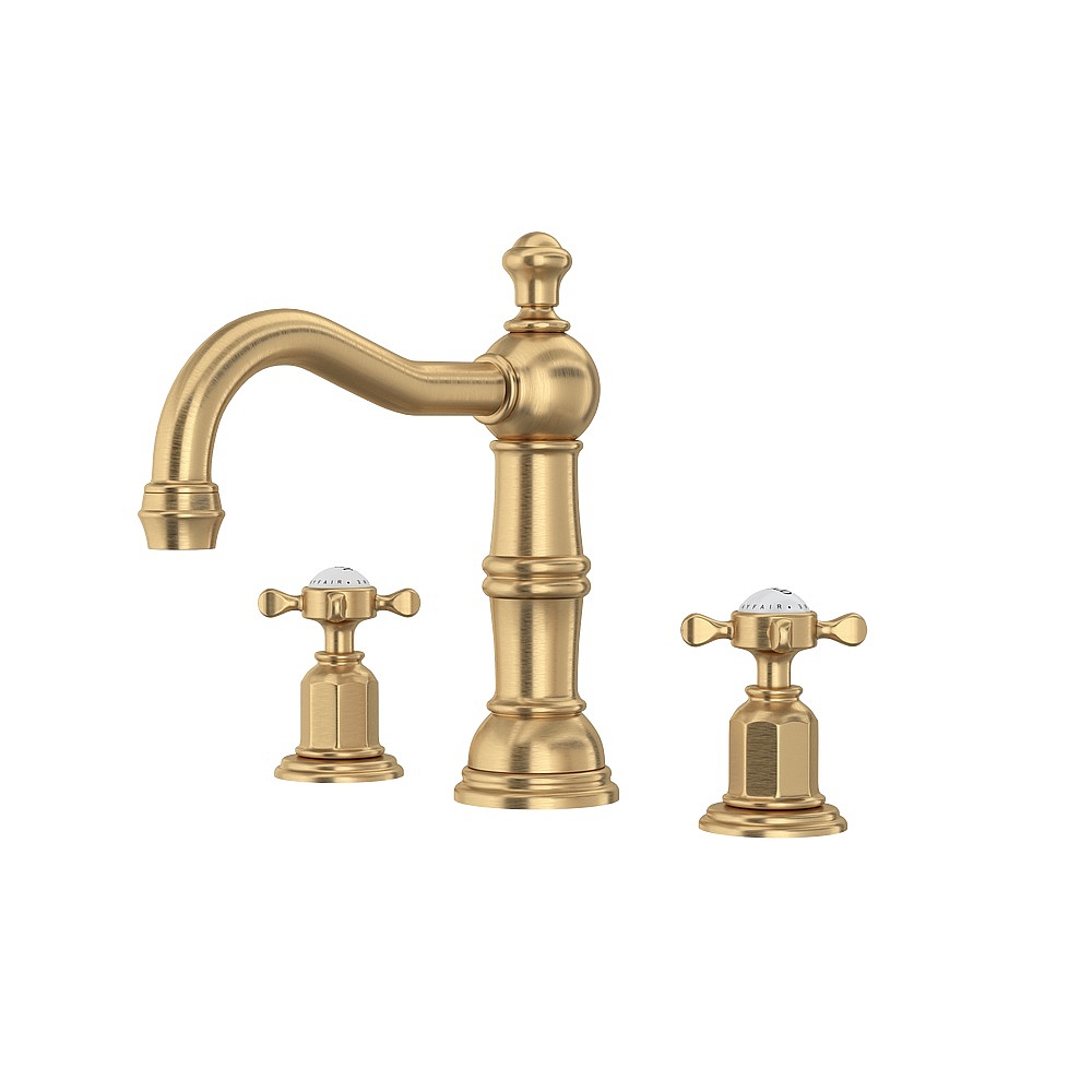 Perrin & Rowe U.3721X-SEG-2 Edwardian™ Widespread Lavatory Faucet With Column Spout - Satin English Gold