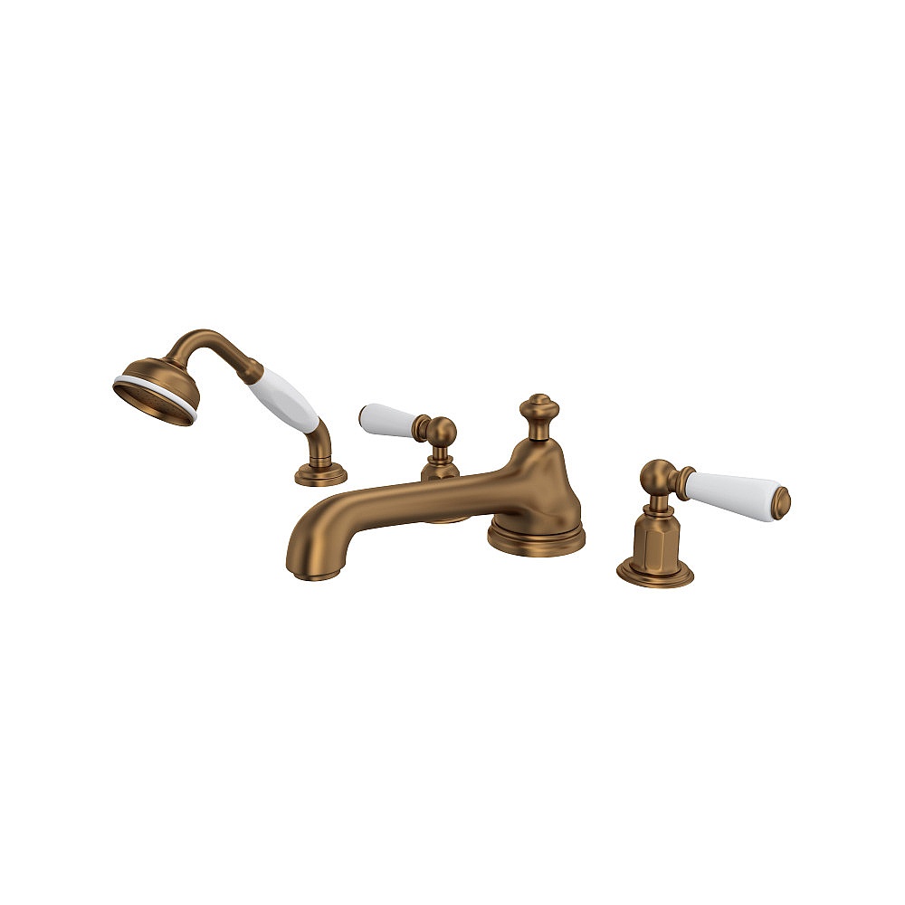 Perrin & Rowe U.3737L-EB Edwardian™ 4-Hole Deck Mount Tub Filler With Low Spout - English Bronze