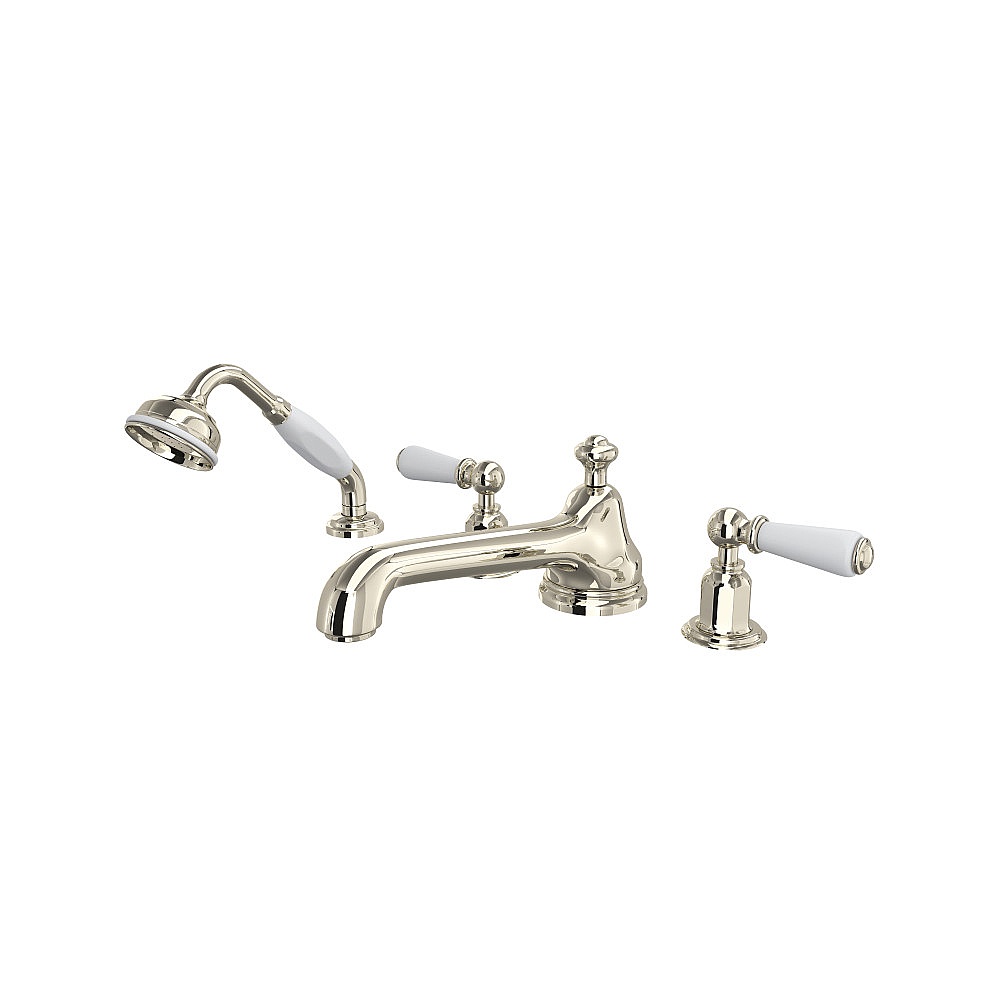 Perrin & Rowe U.3737L-PN Edwardian™ 4-Hole Deck Mount Tub Filler With Low Spout - Polished Nickel