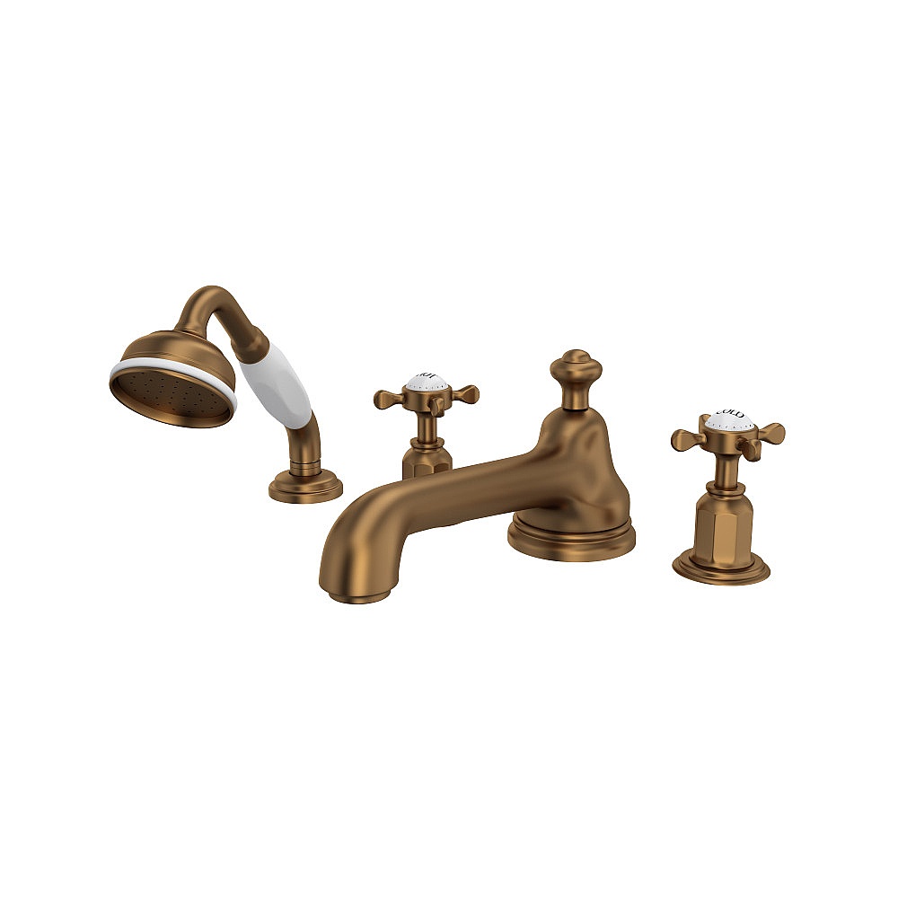 Perrin & Rowe U.3738X-EB Edwardian™ 4-Hole Deck Mount Tub Filler With Low Spout - English Bronze