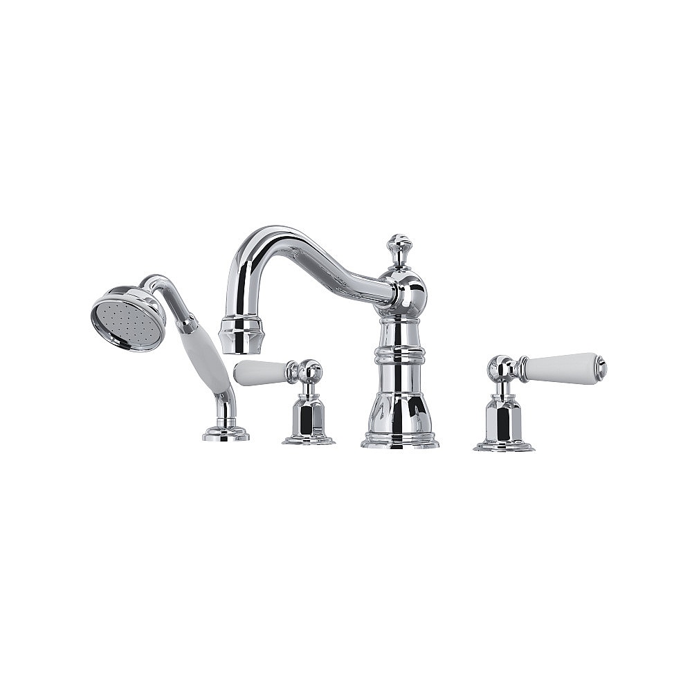 Perrin & Rowe U.3745L-APC Edwardian™ 4-Hole Deck Mount Tub Filler With Column Spout - Polished Chrome