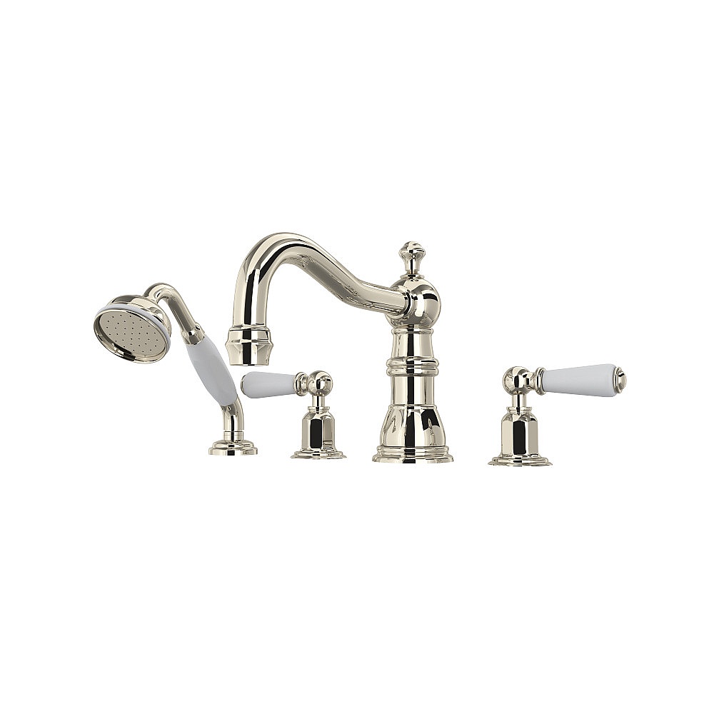 Perrin & Rowe U.3745L-PN Edwardian™ 4-Hole Deck Mount Tub Filler With Column Spout - Polished Nickel