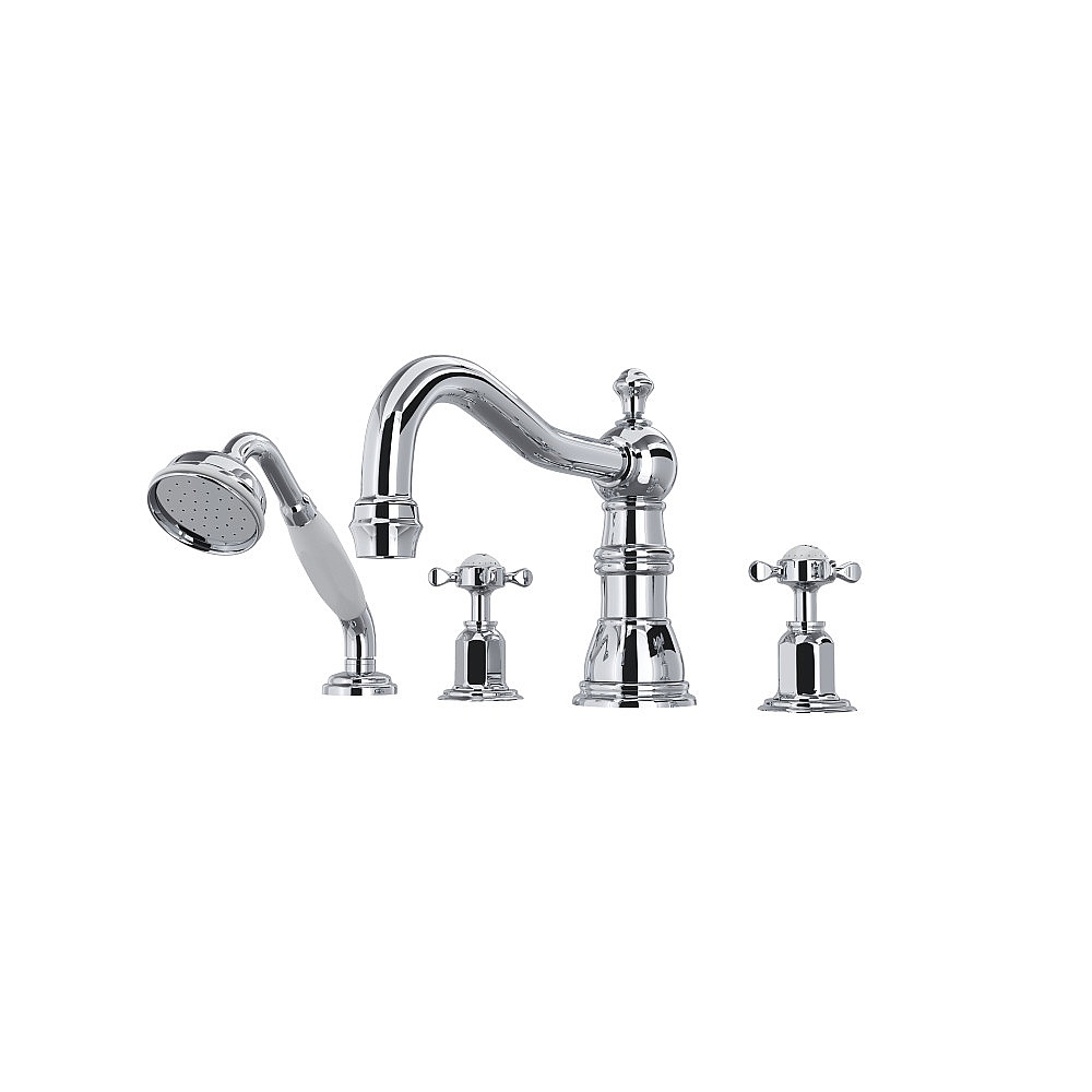 Perrin & Rowe U.3746X-APC Edwardian™ 4-Hole Deck Mount Tub Filler With Column Spout - Polished Chrome