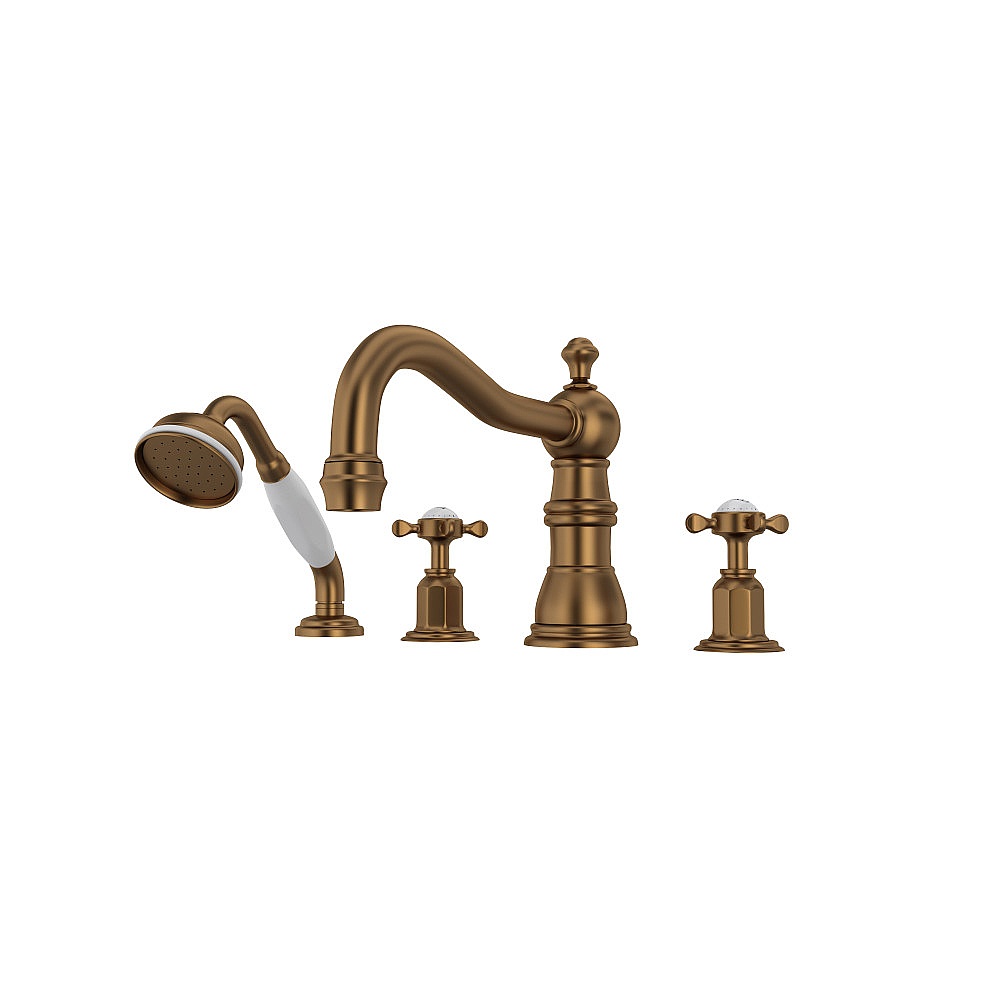Perrin & Rowe U.3746X-EB Edwardian™ 4-Hole Deck Mount Tub Filler With Column Spout - English Bronze