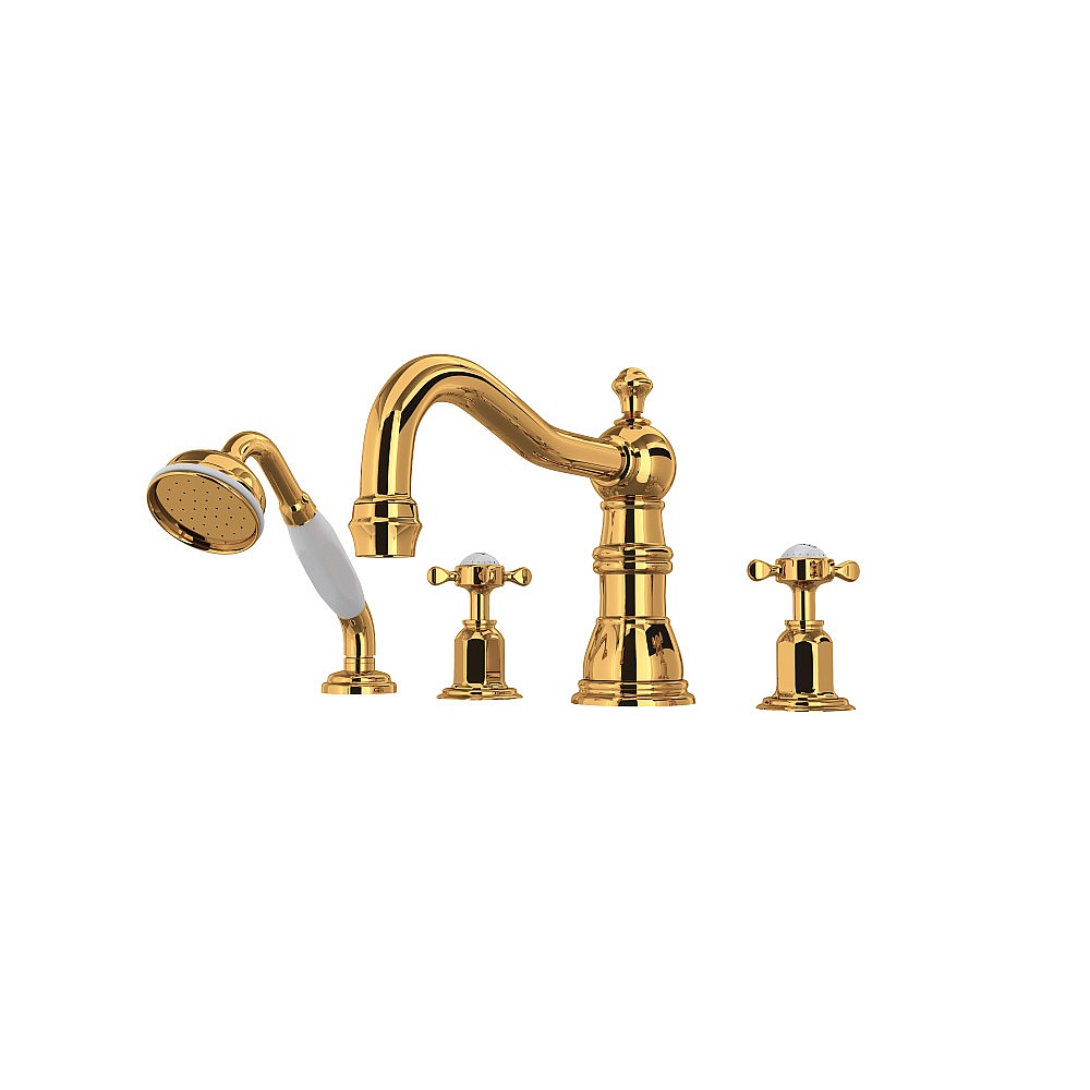 Perrin & Rowe U.3746X-EG Edwardian™ 4-Hole Deck Mount Tub Filler With Column Spout - English Gold