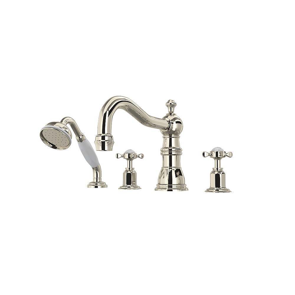 Perrin & Rowe U.3746X-PN Edwardian™ 4-Hole Deck Mount Tub Filler With Column Spout - Polished Nickel