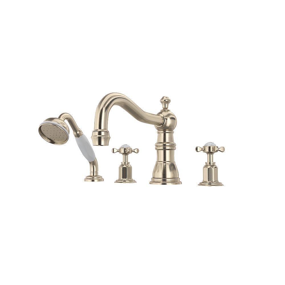 Perrin & Rowe U.3746X-STN Edwardian™ 4-Hole Deck Mount Tub Filler With Column Spout - Satin Nickel