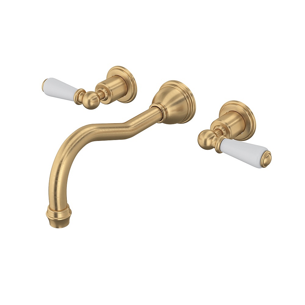 Perrin & Rowe U.3780L-SEG/TO Edwardian™ Wall Mount Tub Filler Trim With Column Spout - Satin English Gold