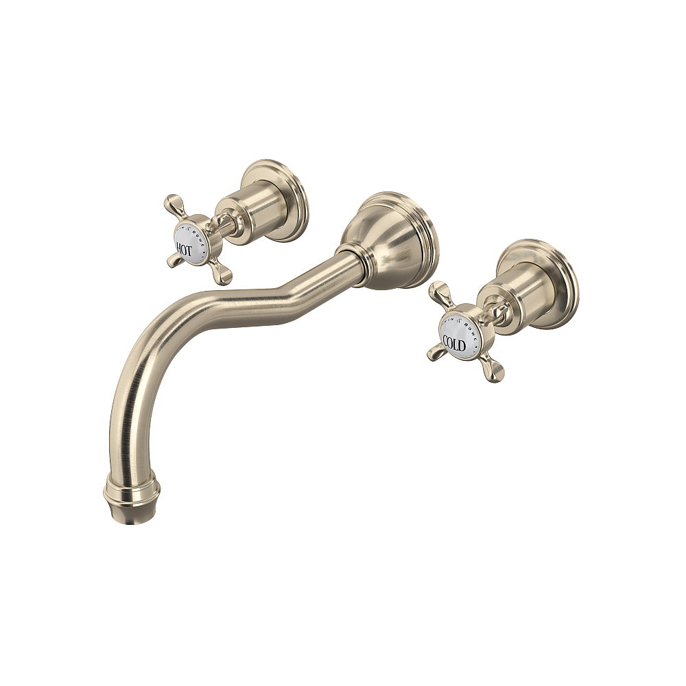 Perrin & Rowe U.3781X-STN/TO Edwardian™ Wall Mount Tub Filler Trim With Column Spout - Satin Nickel
