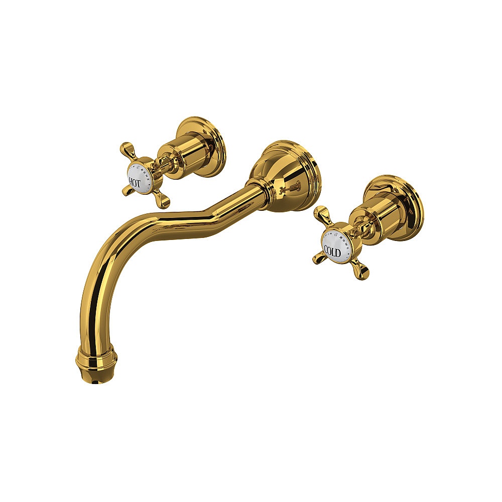 Perrin & Rowe U.3781X-ULB/TO Edwardian™ Wall Mount Tub Filler Trim With Column Spout - Unlacquered Brass